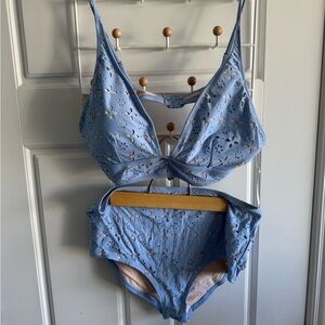 Blue Eyelet Bikini Set JCrew L-XL